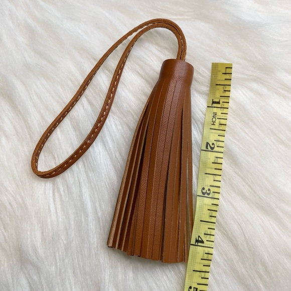 Brown Tan Tassel Genuine Leather Keychain Bag Charm Handmade New Gift - Picture 3 of 4